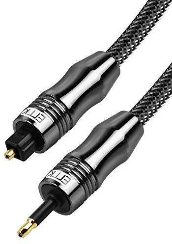 Câble Mini Toslink, EMK Câble Optique Audio Numérique,Toslink vers Mini Toslink, 3.5mm Cable Spdif Fibre Optique, Câble Optique pour Barre De Son (6Ft/2M, Toslink optique vers mini Toslink, Noir)