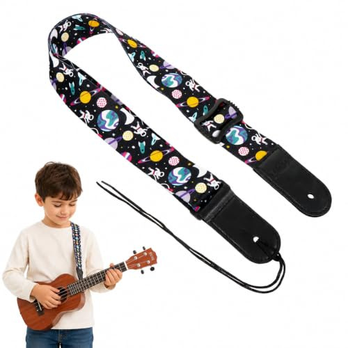 Milisten Gitarrengurt Kinder Verstellbarer Gurt für Kindergitarre Ukulele | Verstellbarer Gitarrengurt für Kinder mit Lederenden, passend für Kindergitarre und Ukulele beim Lernen, Üben und Spielen
