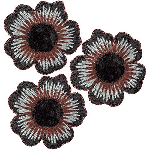 alles-meine.de GmbH 3 Stück Bügelbilder/Applikation/Aufbügler - Blume - Blüte/schwarz & grau & braun - 4,6 cm - Aufnäher/gewebte Flicken - zum Aufbügeln Aufkleben Aufnä..