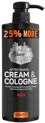 THE SHAVE FACTORY Crème Après-Rasage & Eau de Cologne – Ruby 500ml – Lotion 2-en-1 Hydratante et Apaisante Après Rasage – Parfum Rafraîchissant pour un Confort Durable