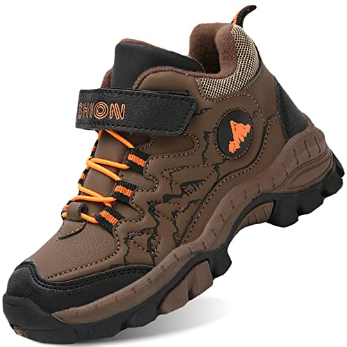 IYVW D823 Chaussure de Randonnée Garçon Fille Bottes de Trekking en Plein Air Chaussures de Marche Marron 38 EU