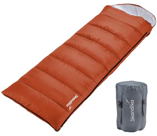 Skandika Sac de couchage Iceland - Avec doublure intérieure en polycoton - Pour adulte - Peut être couplé - 3 saisons - Jusqu'à 5 °C - 220 x 80 cm - Sac de compression - Pour l'hiver et l'extérieur