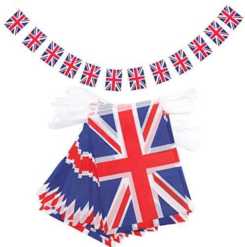 G2PLUS 11M Union Jack Flag Bunting, 40 PCS Rectangular Kings Coronation Bunting, Reusable Bunting Outdoor Waterproof for Kings Coronation Decoration