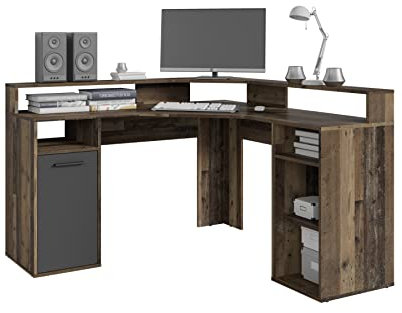 byLIVING Fox Gaming-Schreibtisch, Eckschreibtisch, viel Ablagefläche, mit Aufsatz, Holzwerkstoff, Old Wood, B 139, H 90,8, T 139 cm