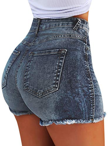BOTCAM Jeans shorts dam hög midja stretch korta byxor sommar slitna push up leggings ribbade hål hotpants skinny Y2k boyfriend jeans shorts denim korta jeans sommarshorts med fickor