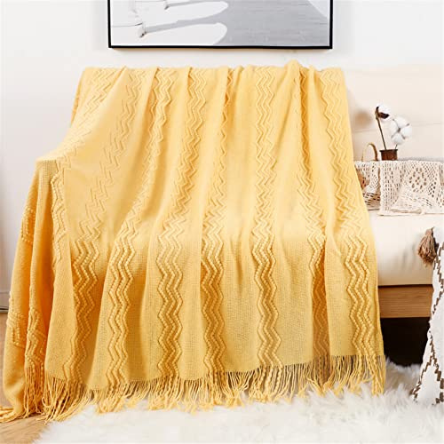 Hayisugal Sofadecke Wohndecke Boho Decke Weich Strick Decke mit Quaste Kuscheldecke Sofadecke Couch Outdoor Decke Überwurfdecke, Gelb, 150 x 200cm