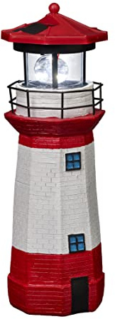 Bonetti Solar Leuchtturm mit LED Drehlicht für außen | die besondere Solarleuchte für den Garten | automatische EIN- und Ausschaltung | 28 cm hoch, rot-weiß