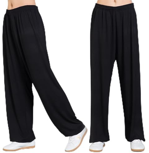MXRFACTory Hommes et Femmes Pantalons Tai Chi Coton Cordon élastique avec Poche Intérieure Pantalons Lanternes Ample Doux et Respirant Pantalon D'entraînement Wushu Uniforme Traditionnel,004,L