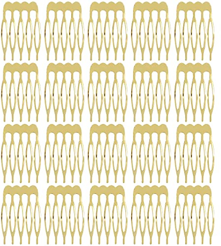 Lot de 20 peignes à cheveux latéraux en métal - 5 ou 10 dents - Argenté uni - Pour travaux manuels, bricolage, voile de mariée - Coiffe décorative - Pinces à chignon (5 dents, doré)