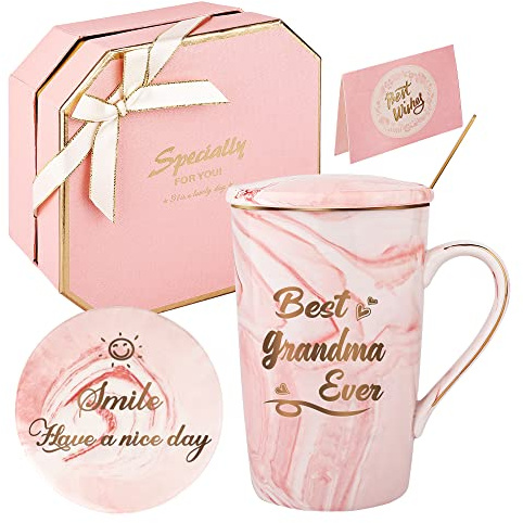DONGSHANGIFT Tazza Best Grandma Tazza da caffè Best Grandma Ever Regalo di compleanno per la nonna Set regalo da 420ML (rosa-migliore nonna)