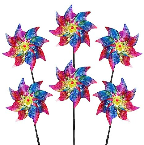 LOPOTIN 6STK Windrad Vogelabwehr Taubenabwehr Balkon Windmühle Garten Reflektierende Windrad Vogelschreck Gartendeko Windrad Windmühlen für Protect Garten Obstgarten Hof Blumen