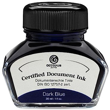 Octopus Fluids Document Ink Dunkelblau, dokumentenechte Füllertinte 30 ml | DIN ISO 12757-2 zertifiziert, nicht radierbar sowie wasser- und lichtbeständig für Büro, Kanzlei und Behörde