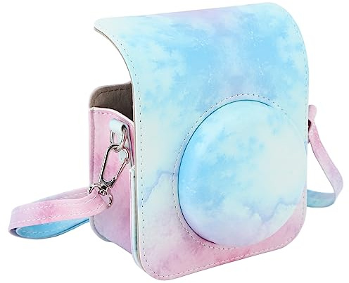 Mini Instant Camera Skyddsväska PU Kamerafodral med Justerbar Axelrem för Instax Mini 12 Kamera (Blå Rosa)