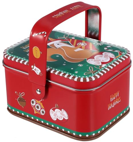 BESTonZON Christmas Biscuit Tin with Lid - Decorative Christmas Cookie Jar for Cookies Chocolates Tea and Holiday Treats - Small Biscuit Tins & Jars 4.25X3.15X2.52 Inches
