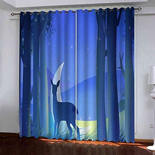 Vorhang Blickdicht Gardinen Mit Ösen - 2 Stücke 220(B) X215(H) cm Verdunklungsvorhänge 3D Blauer Abstrakter Elch Muster Thermovorhang Für Kinderzimmer Schlafzimmer Weihnachtsgardinen