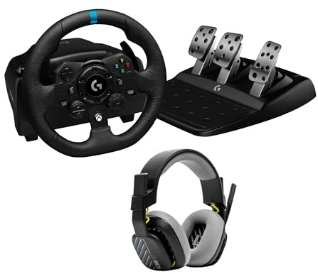 Logitech G923 Racing Wheel and Pedals, TRUEFORCE Force Feedback, Real Leather + ASTRO A10 Gen 2 Wired Headset - Sim Steering Wheel, Pedals & Gaming Headset for Xbox X|S, Xbox One, PC, Mac - Black | Racing Steering Wheel, Pedals, TRUEFORCE Force Feedback + Gaming Headset for Xbox X|S, Xbox One, PC, Mac - Black