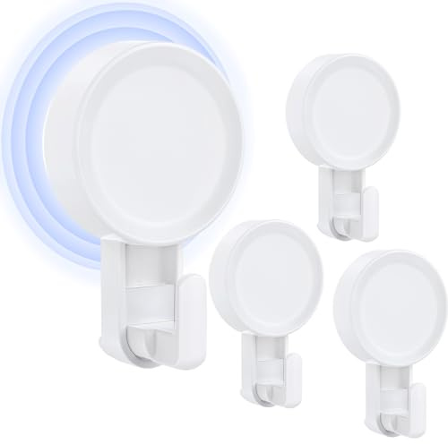 Teletrogy 4 Stück Haken mit Saugnapf, starke Belastung von 5 kg, Vakuumhaken, Wandhaken, Kunststoff, ohne Bohren, wiederverwendbar, Handtuchhalter, Badezimmer, für Küche, Fenster, Weiß