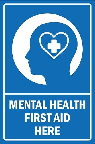 Mental health first aid here, informational sign - Self adhesive sticker (200mm x 150mm)