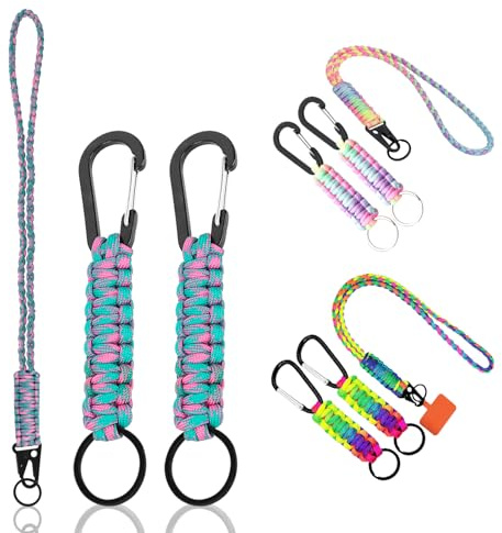 Mecmbj Paracord Schlüsselanhänger, 3 Stück Schlüsselband Mit Karabiner, Geflochten Lanyard für Ausweise, Bunt für Outdoor, Camping, Wandern -C