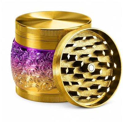 Custom Cloud Pattern 4 Layers Herb Grinder, Metal Grinder for Dry Herbs and Spices, Strong Grip for Grinding - 60mm (Gold)