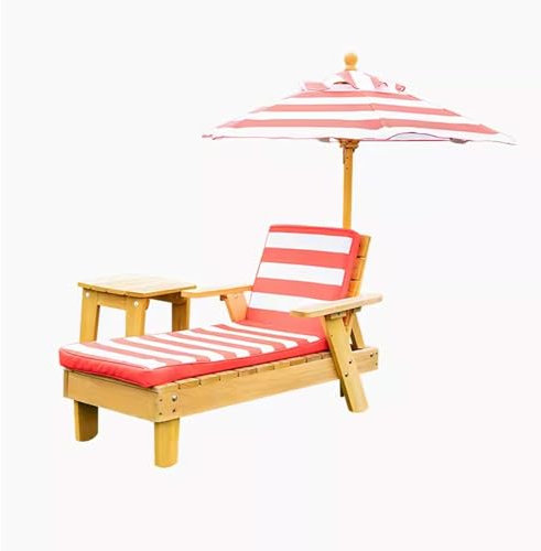 Klein strandstuhl Holz, Mit Couchtisch u Regenschirm, Stabile Tragfähigkeit, Schwamm mit hoher Dichte, sonnenliege, Für Garten, Strand, Schwimmbad, Terrasse (Color : Red)
