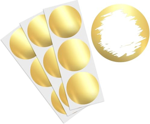 50 Rubbelaufkleber 5 cm – Made in Germany – Rund, selbstklebend – Scratch-Off Sticker für DIY-Gutscheine, Rubbellose & Spiele – Gold-glänzend von Kuschelich