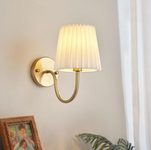 SXYSXYSXY Französischer Stil Minimalismus Wandleuchte Vintage Wandlampe Stoffschirm Nordic Wandbeleuchtung für Schlafzimmer Wohnzimmer Treppenhaus Flur E27 21 * 28cm