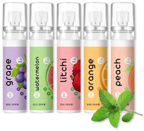 5PCS/Set Fruit Oral Breath Spray Dry Mouth Spray for Bad Breath, Bad Breath Treatment for Adults, Effective Mouth Oral Breath Spray, Mouth Breath Freshener ﻿