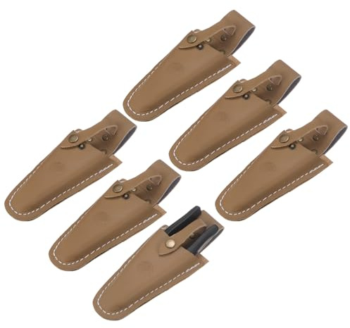 M METERXITY 6-Pack Funda para Tijeras de Jardín, Funda de Cuero Portátil para Tijeras de Podar y Alicates para Cinturón, Estuche de Cuero para Tijeras de Jardín [Marrón Amarillento]
