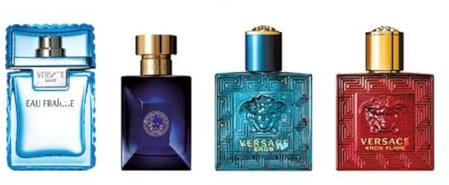 Vrsace Man Mini Eau Parfum für unterwegs, 4 x 5 ml, Fraiche, Dylan Blue, Eros Eau de Toilette, Flame Eu de Parfum