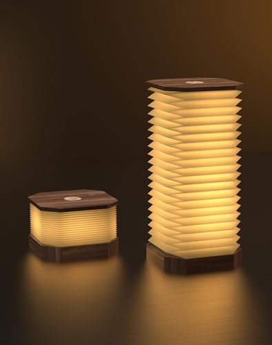 ZBOLE Bedside Table Lamp for Bedroom, Vertical Accordion Lamp, Nightstand Warm Light with Adjustable Height & Brightness, Study Reading Light for Living Room, College Dorm, Home, Office