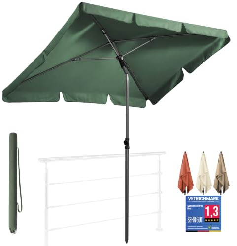 4smile Sonnenschirm Balkon 200 × 125 cm, Grün | Sonnenschirm rechteckig mit UPF 50+, 45° knickbar & höhenverstellbar, Balkonschirm inkl. Sonnenschirmhülle