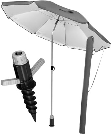 4smile Sonnenschirm Strand 3-IN-1 SET mit Bodenhülse, Ø 180 cm, Anthrazit | Strandschirm windfest stabil, UPF 50+ Sonnenschirm Strand - Robuster Strandschirm mit Bodenhülse & Schutzhülle