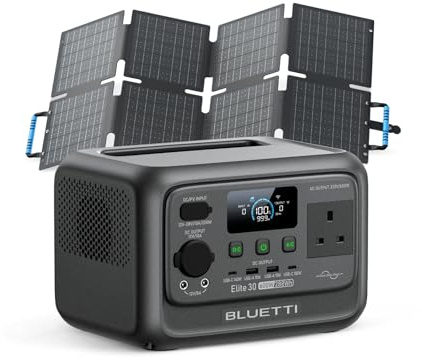 BLUETTI Solar Generator Elite 30 V2 with 60W Solar Panel (Ships Separately), 288Wh LiFePO4 Portable Power Station, 600W AC Outlets (1500W Power Lifting), for Camping, Home Use, Emergency