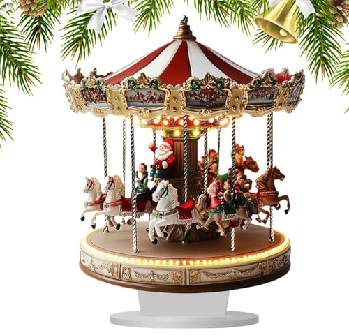 Generisch Weihnachtsdorf- - Weihnachtsstadt | Weihnachtsdorf- | 2 D-Karussells, Festliche Dekoration | Weihnachtsdorfhaus, Weihnachtskarussell, Tischdekoration Für Den Innenbereich