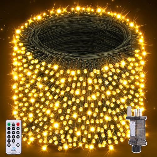 Nextronix Christmas Tree Fairy Lights-1000LEDs 100m String Lights Mains Powered Outdoor Indoor with 8 Modes Remote, IP44 Waterproof Outside Lights for Garden/Window/Bedroom Party halloween Decorations