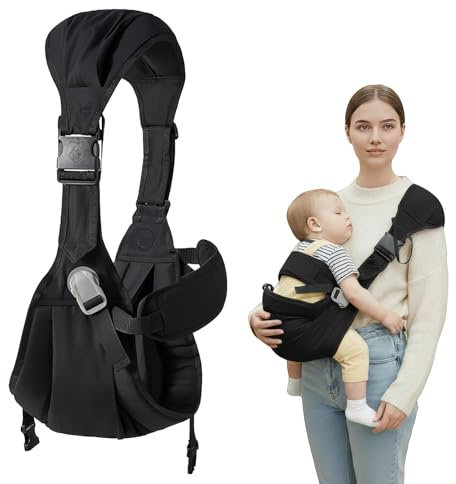 WwuHua Tragetuch Baby Neugeboren, Ergonomische Babytrage, Baby Hüfttrage mit Lendenwirbelstütze, Kleinkind Trage Seitlich bis 20kg, Babytrage Seitlich von 3 Monaten bis 36 Monaten (schwarz)