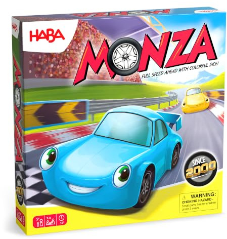 HABA Monza – Rasantes Brettspiel & Auto-Rennspiel für Kinder ab 5 Jahren – Mit 6 bunten Holzautos & Farbwürfeln – 2012226001