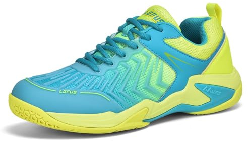 clofab Badmintonskor för män, kvinnor, inomhus, bana, träningsskor, halkfria, lätta för tennis, squash, volleyboll, handboll, Grön gul 2, 39 EU