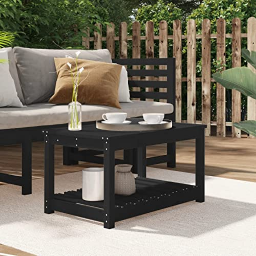HaoChrymec Gartentisch Schwarz mit Massivholz Kiefer, Robustes Design, Loungetisch Outdoor, Balkon Tisch, Beistelltisch Garten, Wetterfest, 82.5 x 50.5 x 45 cm