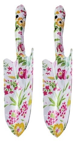 HIAKDOFT 2 Palas de Hierro para Macetas Estampadas para Jardinería, Herramientas Manuales Pequeñas para Plantar y Excavar, Diseño Aleatorio, Resistencia y Funcionalidad en Jardín Doméstico