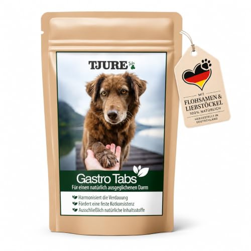 Tjure Gastro Tabs für Hunde - 250g - Ergänzungsfuttermittel mit Cellulose & Flohsamenschalen für Hunde – Mittel zur Unterstützung bei Analdrüsen Problemen für Hunde – Ohne Zusätze - Made in Germany