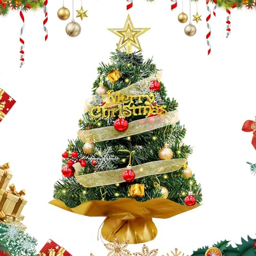 Mineup 60 Cm Sapin De Noël Artificiel, Mini Sapin De Noël Lumineux avec Décorations Et Guirlande Lumineuse LED, Petit Arbre De Noël De Table pour Deco Noel Interieur Maison Décoration De Table