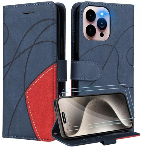 Funda para Motorola Moto E20/E30/E40 con Cristal Templado, PU Magnético Carcasa Móvil Billetera Cuero con Tapa Libro Caso Soporte Plegable - Azul
