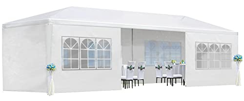 GarveeLife 10'x30' Party Tent, Outdoor Wedding Canopy Tents for Parties with 8 Removable Sidewalls, Heavy Duty Waterproof Gazebo Canopy White Tent for Party Wedding Events Beach BBQ