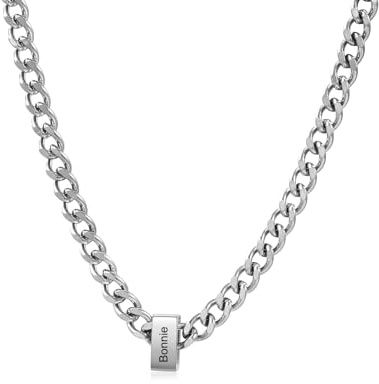 Amsgedhie Collana Personalizzata da Uomo con Nomi Incisi Catena in Acciaio Inossidabile in Argento, Nero, Oro Regalo per Festa del Papà, Regalo di Natale (1 Nome)