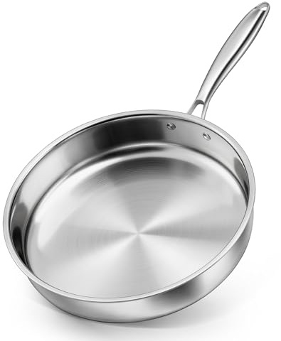 HaWare Edelstahlpfanne 30 cm, 3-Lagige Edelstahl Pfanne Induktion,Unbeschichtet Bratpfanne für Alle Herdarten, Robuste Konstruktion & Gleichmäßige Erwärmung, Backofen- & Spülmaschinenfest