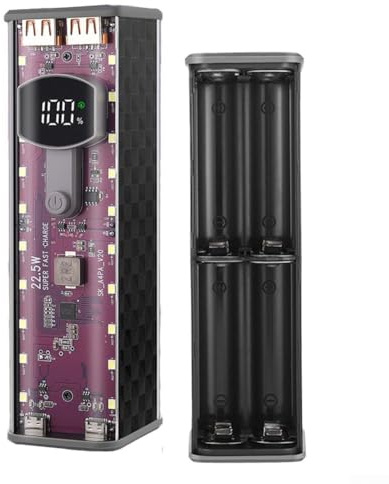 Custodia portatile Power Bank 22 5W con materiale trasparente, design a saldare per una facile installazione fai da te, supporta batterie e dotata di circuiti di protezione multipli (nero 22,5 W)