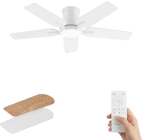 AUTODAY Ventilatore da soffitto con illuminazione, 122 cm, ventilatore da soffitto con telecomando, silenzioso motore DC reversibile, memoria 3CCT, dimmerabile, 6 livelli di velocità, timer, per