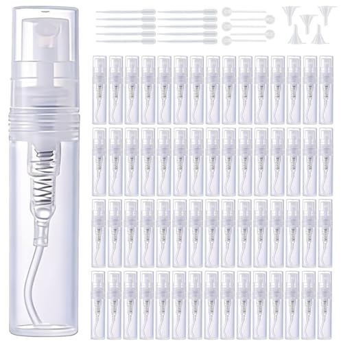 100 Stück 3ml Parfümzerstäuber Sprühflasche Mini Nachfüllbar, Reise Zerstäuber Sprühflasche mit Trichter Pipetten Presskopf, Parfümzerstäuber Leer für Parfüm Alkohol Körperpflege Flüssigkeit